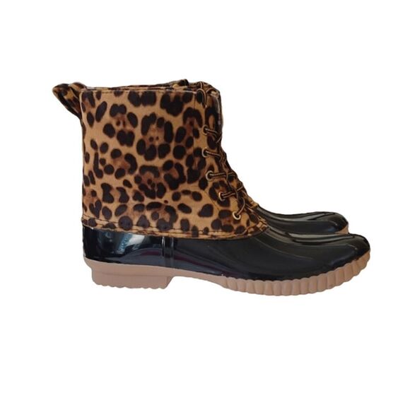 Yoki Dylan-33 Black Leopard Print Duck Boots Size 10 - Picture 2 of 8